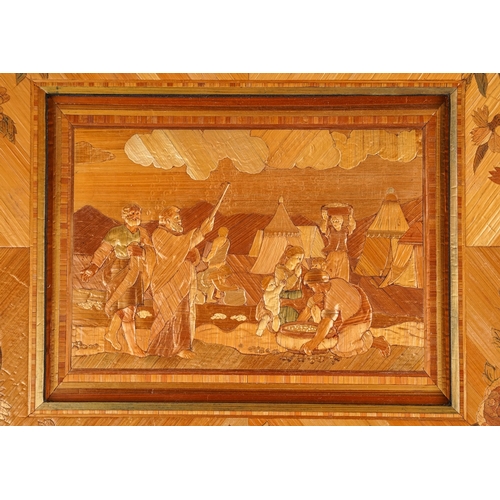 580 - A Napoleonic straw work panel decorated with workers in field,  approx.24x18cm