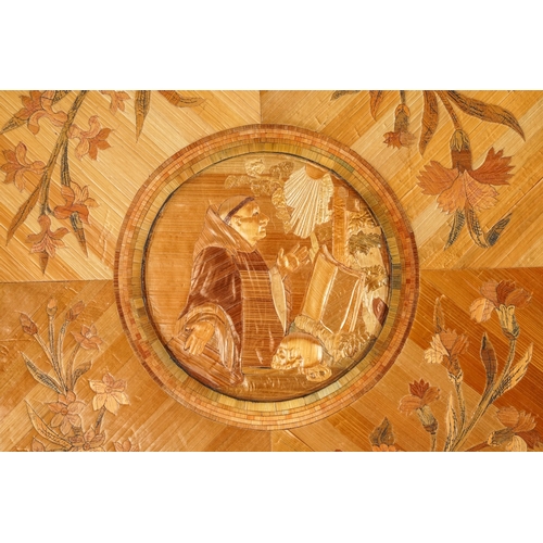 581 - A Napoleonic straw work panel of a religious scene surrounded by Foliage scrolls, approx. 23x17 cm