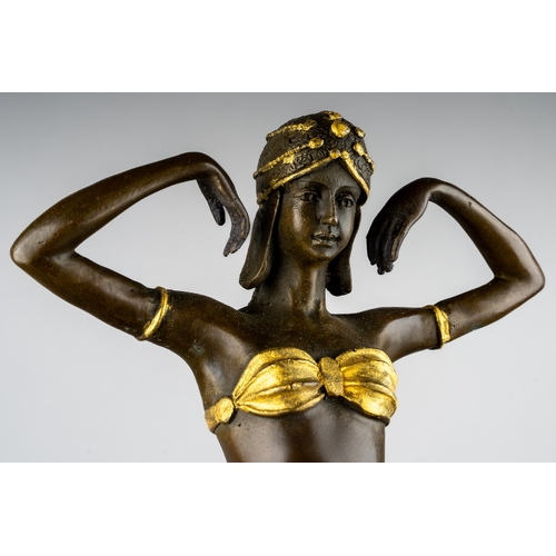 592 - An Art Deco style bronze figure of an exotic dancer, bearing signature D H Chipavus, on marble socle... 