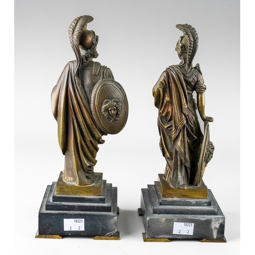 603 - Pair of Grand tour bronze figures on slate base and brass feet , approx. 27.5 cm tall