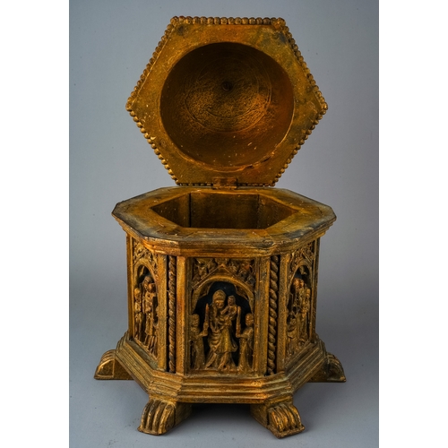 610 - A very early (circa 17th Century) European Christian relic - tabernacle. Carved wood panels to each ... 