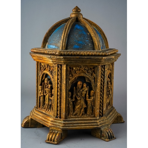 610 - A very early (circa 17th Century) European Christian relic - tabernacle. Carved wood panels to each ... 