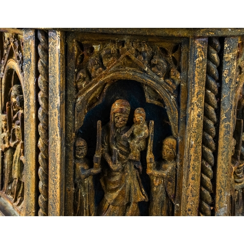 610 - A very early (circa 17th Century) European Christian relic - tabernacle. Carved wood panels to each ... 