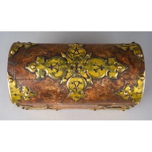 619 - A gothic burr walnut and brass sloped box, approx 23cm wide x 11.7cm deep x 16cm high