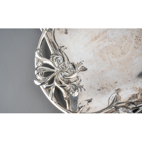 622 - A Christofle Gallia Art-Nouveau plated card tray, of foliate pierced rectilinear form, numbered to u... 