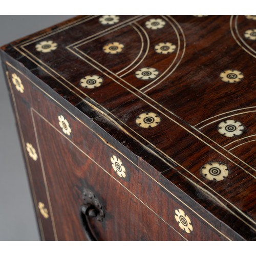 623 - An antique Indo-Portuguese ivory inlaid cabinet / casket. 17th / 18th century with hinged fall front... 