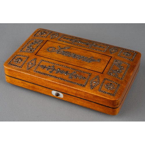 627 - A 19th century French cut steel decorated satinwood souvenir velvet lined case / box.  Circa 1825.  ... 