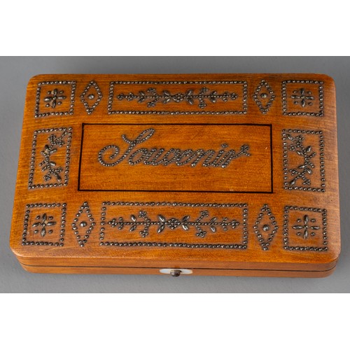 627 - A 19th century French cut steel decorated satinwood souvenir velvet lined case / box.  Circa 1825.  ... 