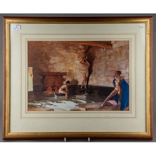 648 - Two reproduction colour prints after Sir William Russell Flint depicting Wash House scenes, approx 2... 