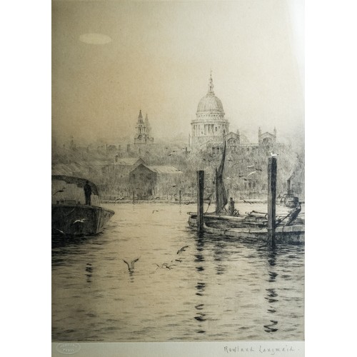 649 - After Rowland Langmaid (1897-1956) 
View of St. Pauls' Cathedral from the Thames and The Tower of Lo... 