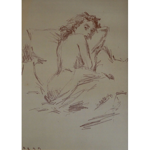 653 - 20th Century School - A female nude study, red chalk, approx.  42 x 32 cm, signed lower left Benn, s... 