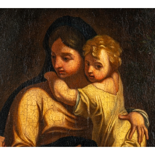 654 - An 18th / 19th century oil painting on board.  Madonna with child and St John, after Annibale Carrac... 