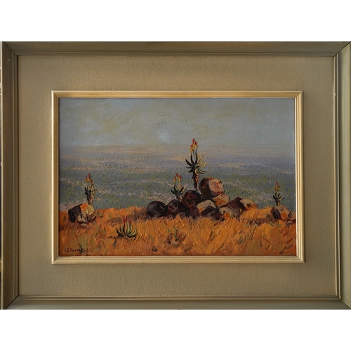 655 - South African (20th Century), Landscape, oil on board, 30 x 45cm, signed lower Pieferken? left and d... 