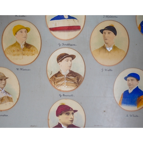 656 - Victorian framed collection of fifteen, 19th century champion jockey miniature watercolour portraits... 