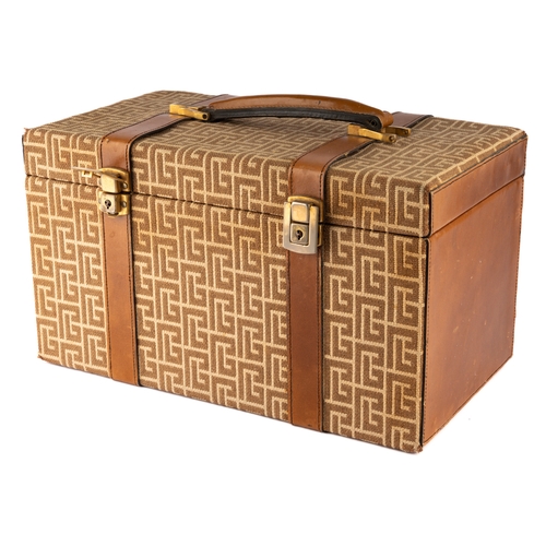 674 - Pierre Balmain - a 1970s travel vanity case, tan leather and woven Balmain logo pattern with gilt me... 