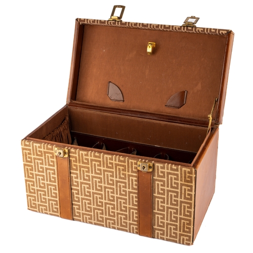 674 - Pierre Balmain - a 1970s travel vanity case, tan leather and woven Balmain logo pattern with gilt me... 