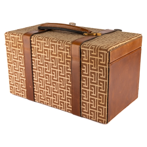 674 - Pierre Balmain - a 1970s travel vanity case, tan leather and woven Balmain logo pattern with gilt me... 