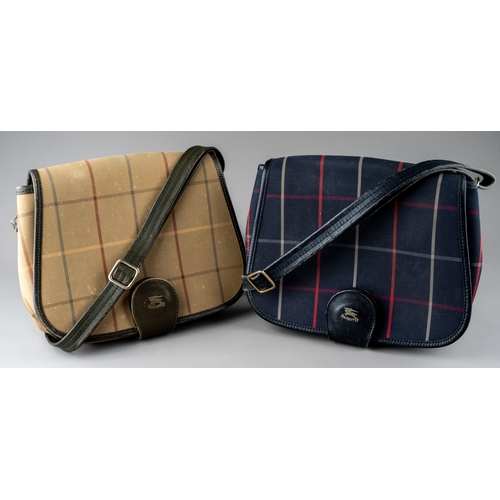 677 - Burberry bags - two canvas saddle bags, both of the same design, to include a beige checked canvas e... 