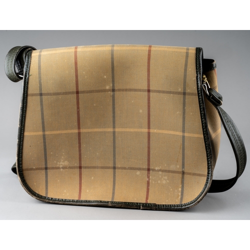 677 - Burberry bags - two canvas saddle bags, both of the same design, to include a beige checked canvas e... 