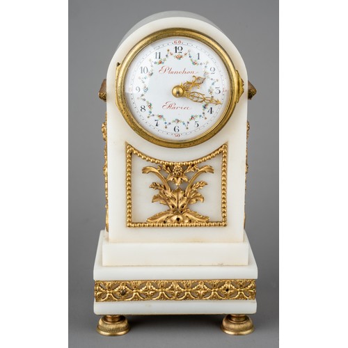 689 - A 19th century French white marble clock, with Ormalu bronze mounts, made in Paris by Planchon, appr... 