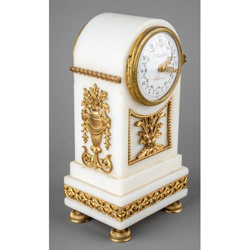 689 - A 19th century French white marble clock, with Ormalu bronze mounts, made in Paris by Planchon, appr... 