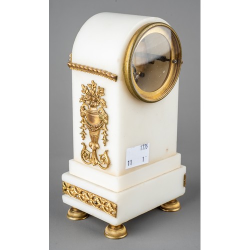 689 - A 19th century French white marble clock, with Ormalu bronze mounts, made in Paris by Planchon, appr... 