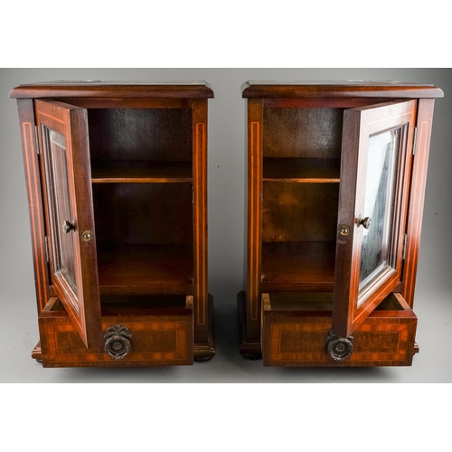 691 - A pair of 19th century mahogany collectors cabinets with beveled glass fronts, shelves and a drawer,... 