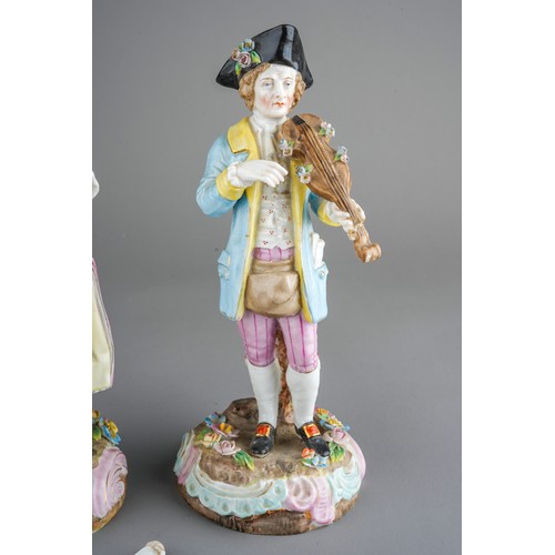 488 - A pair of 19th century Meissen porcelain figures,  crossed swords mark to the base, each approximate... 