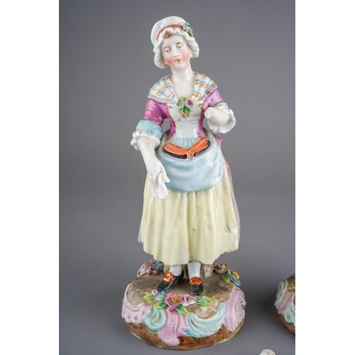 488 - A pair of 19th century Meissen porcelain figures,  crossed swords mark to the base, each approximate... 