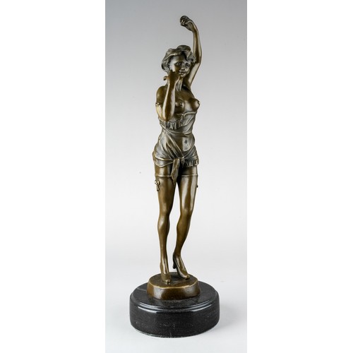 598 - A semi nude bronze figure of a standing lady, signed Aldo Vitaleh, on marble plinth, approx 44cm hig... 