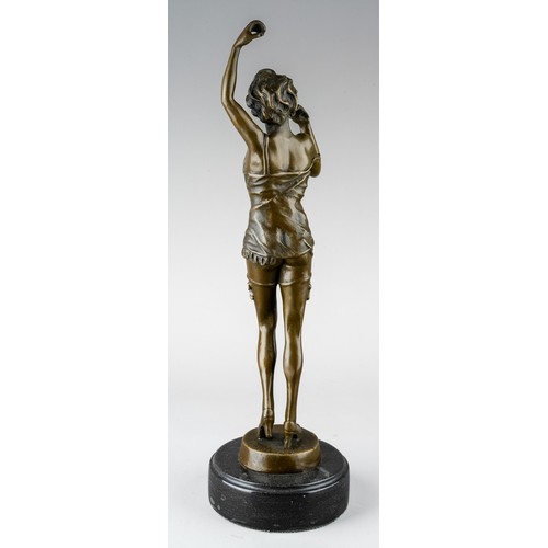 598 - A semi nude bronze figure of a standing lady, signed Aldo Vitaleh, on marble plinth, approx 44cm hig... 