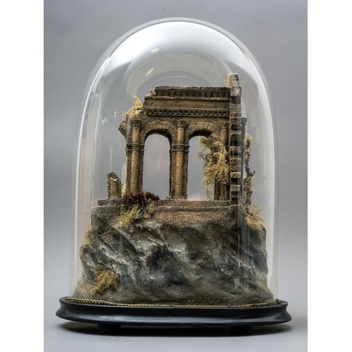 612 - A Grand Tour style diorama of  Classical ruins, under glass dome and ebonised plinth, approx 41cm hi... 