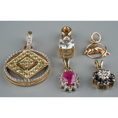 10 - A collection of gem-set pendants, including sapphire, ruby, CZ, etc, stamped 375, together with an u... 