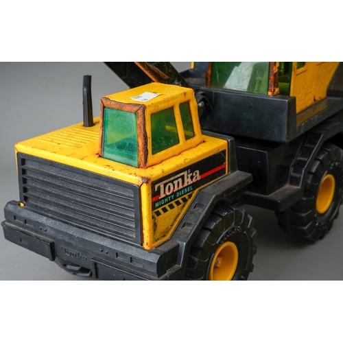 53 - Tonka Toys. A pair of large scale crane trucks of different types (surface rust to one) (2)