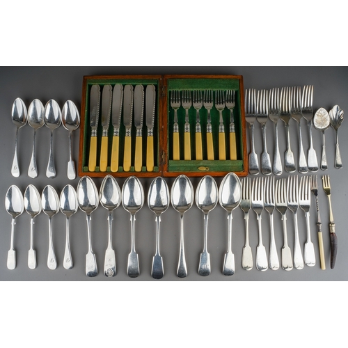 140 - A cased set of six EPNS fish knives and forks together with a collection of miscellaneous silver pla... 