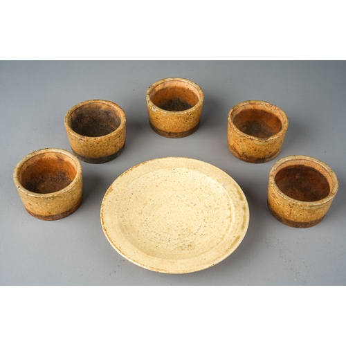 154 - 19th Century Japanese Sake cups and plate, the cups approx 5.8cm diam x 3.5cm high, the plate approx... 