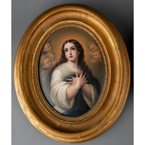 165 - A 19th century hand painted KPM Berlin porcelain plaque, in original gilt frame, the plaque depicts ... 