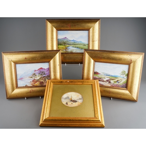 169 - A set of three painted ceramic plaques depicting river landscapes with figures, each signed R Gregor... 