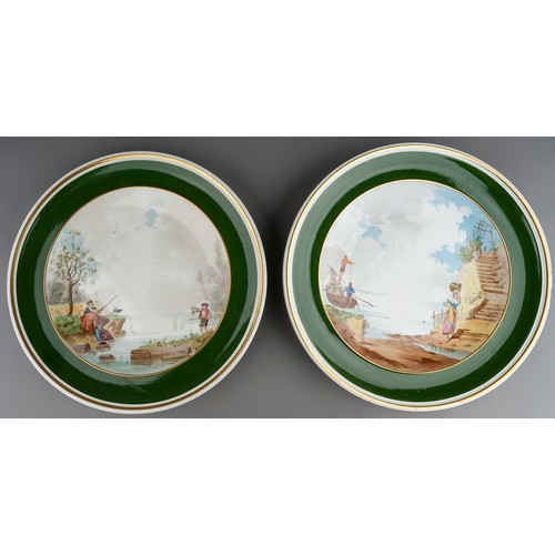 172 - A pair of Minton wall plaques transfer printed with Continental fishing scenes, approx 32cm diam (2)