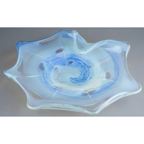 180 - A Murano Lavorazione arte glass star shaped bowl with blue swirl decoration, approx 32cm wide