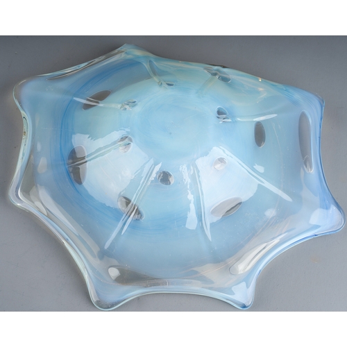 180 - A Murano Lavorazione arte glass star shaped bowl with blue swirl decoration, approx 32cm wide