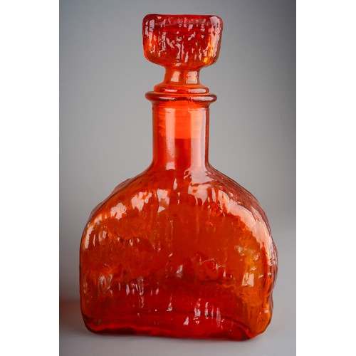 182 - An Italian Empoli Amberina ripple glass decanter and stopper together with a frosted glass decanter,... 