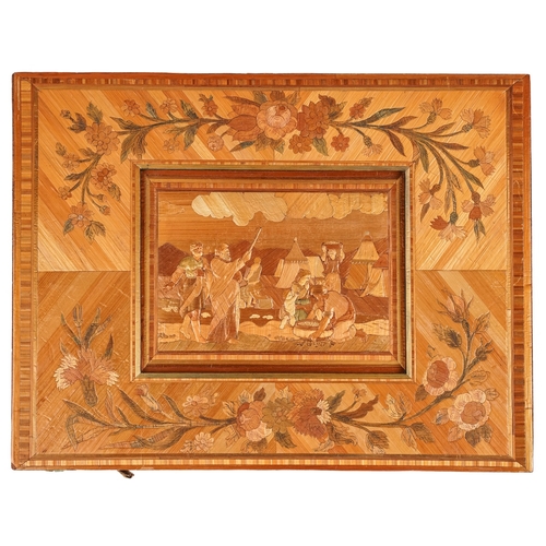 184 - A Napoleonic straw work panel decorated with workers in field,  approx.24x18cm