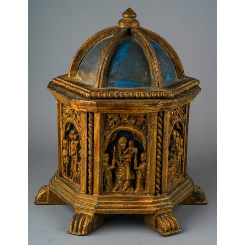 189 - A very early (circa 17th Century) European Christian relic - tabernacle. Carved wood panels to each ... 