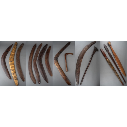 191 - A large collection of 19th century Australian Aboriginal boomerangs, weapons and woomeras