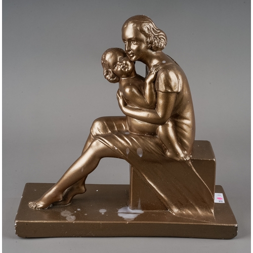 194 - After Salvatore Melani, a gilt plaster model depicting Mother and Child, signed and numbered 693, th... 