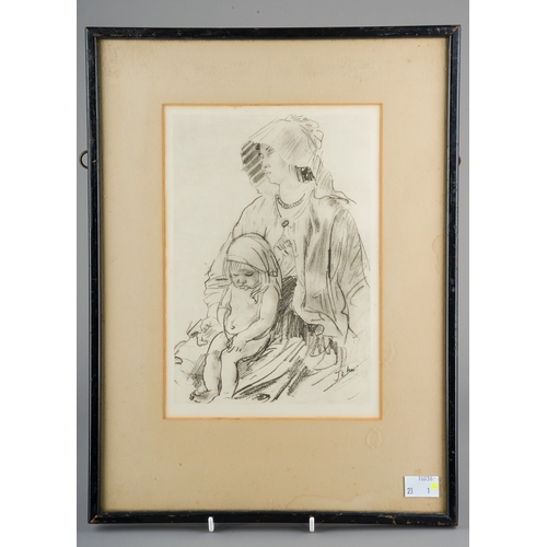 198 - after Augustus John, Mother and Baby, print, the plate 23 x 15cm, framed and glazed