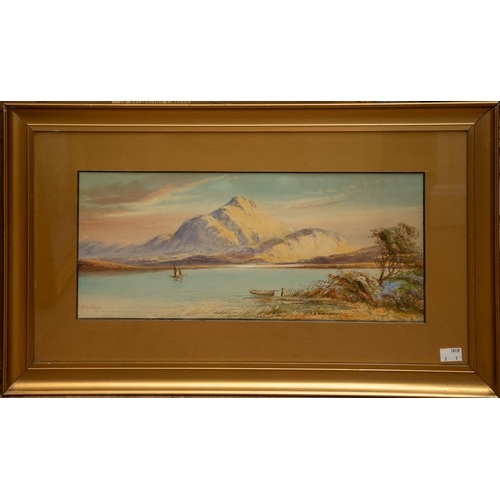 202 - E M Earp (early 20th Century)
Loch view
watercolour laid on board, 18.5 x 44cm 
signed lower left, f... 