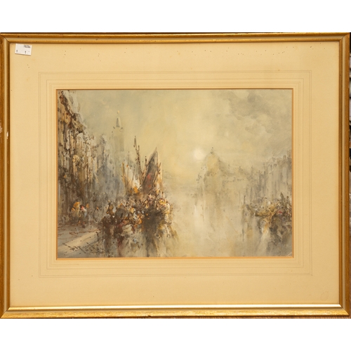 203 - Frank Wasley (1848-1934), Moonlight on the Grand Canal, Venice, watercolour, approx 27 x 38cm, label... 