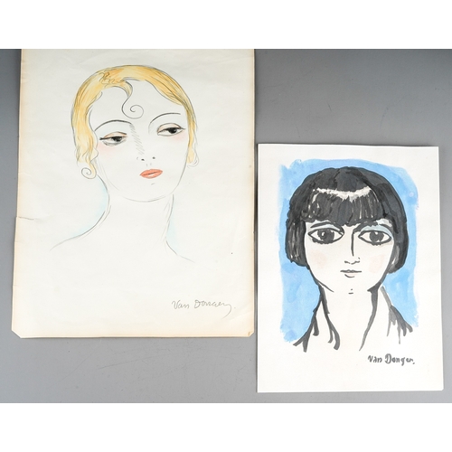 218 - Two portraits of women after Kees van Dongen, one print and one pencil copy (2)